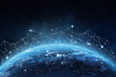 Küresel ağ kavramı. Nasa tarafından döşenmiş bu görüntü 3D işleme öğeleri