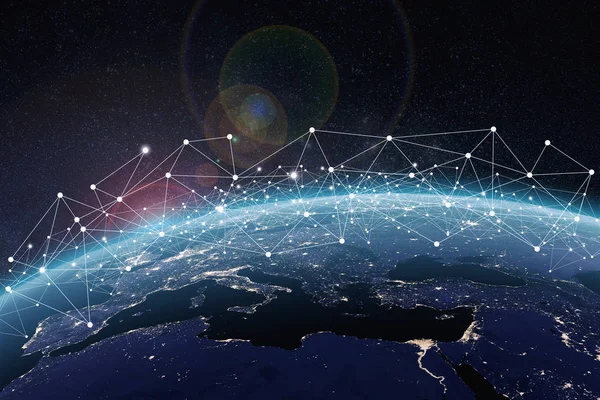 Küresel ağ kavramı. Nasa tarafından döşenmiş bu görüntü 3D işleme öğeleri