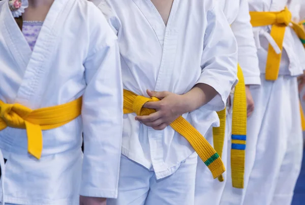 Niños en kimono en seminario de formación en artes marciales —  Fotos de Stock