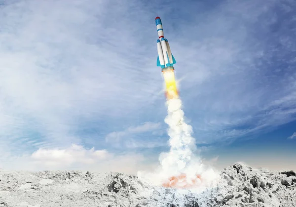 Nave espacial cohete despega. Elementos de ilustración 3D — Foto de Stock
