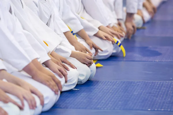 Grupo de niños en kimono sentados en tatami —  Fotos de Stock