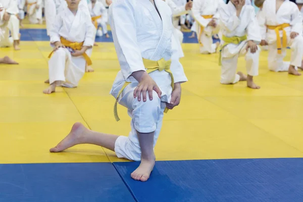 Children in kimono on martial arts training seminar — Stock Photo, Image