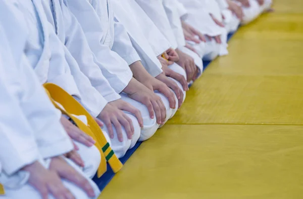 Kindergruppe im Kimono sitzt auf Tatami — Stockfoto