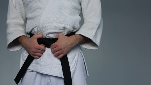 Maestro de artes marciales con cinturón negro — Vídeo de stock