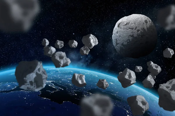 Uçan asteroit Dünya gezegenine kapatın. Nasa tarafından döşenmiş bu görüntü unsurları