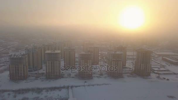 Luftaufnahme der Baustelle bei Sonnenuntergang — Stockvideo