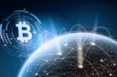 Küresel blockchain ağ kavramı. 3D işleme öğeleri