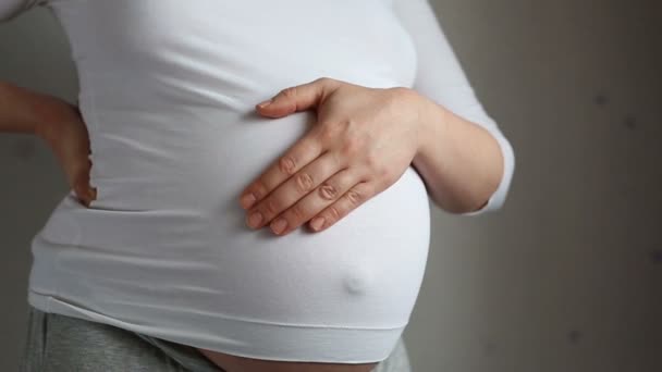 Mulher grávida acariciando sua barriga — Vídeo de Stock