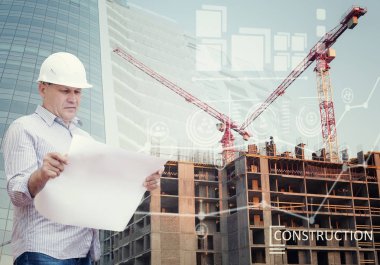 Mühendis ve grafikler ile endüstriyel kolaj