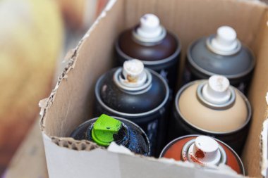 Bir kutuda farklı renklerde Graffiti sprey dispenseri