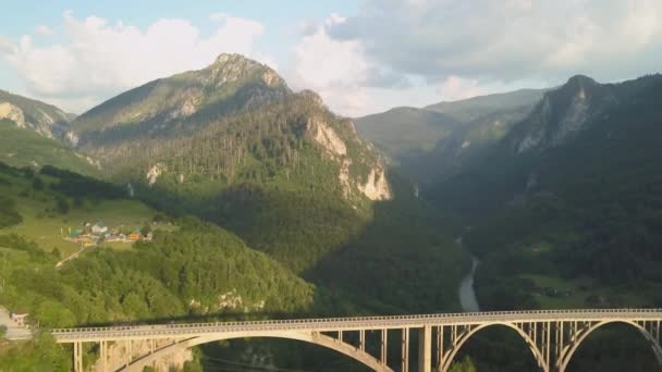 Kuzey Karadağ'daki Tara Nehri üzerindeki Curceviç Köprüsü. Havadan çekilen görüntüler — Stok video