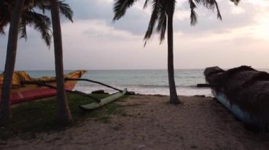 geleneksel sri Lankalı balıkçı tekneleri okyanus plaj