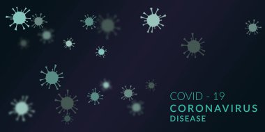COVID 19 Coronavirus hastalığı pankartı. Bakteriyolojik mikroorganizmaya sahip tıbbi bir arka plan