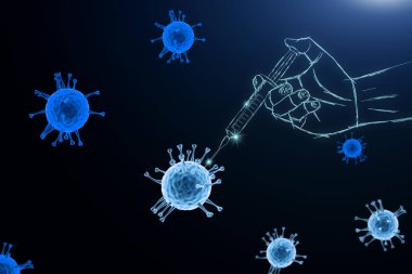 Koronavirüs aşısı. Elinde virüse karşı ilaç olan bir şırınga var.