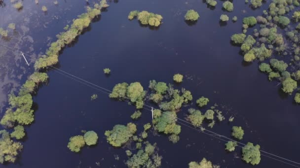 Aerial drone footage of high water in spring time — Stock Video