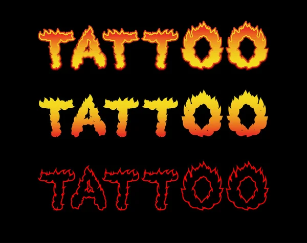 Tattoo fire letters. Flame lettering. Comics font — Stock Vector