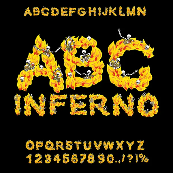 Inferno ABC. Hell font. Fire letters. Sinners in hellfire. helli — Stock Vector