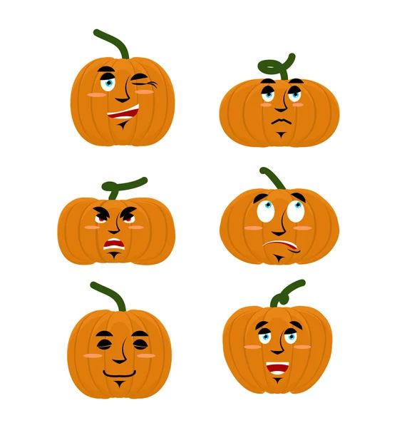 Émotions citrouille. Définir des expressions avatar pour Halloween. Bien et — Image vectorielle