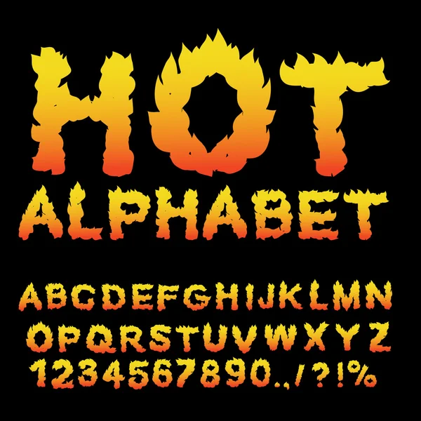 Heet alfabet. Vlam lettertype. Vurige letters. Brandende ABC. Fire Typog — Stockvector