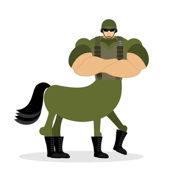 Soldat Centaur în cască. Creatură mitică militară. Jumătate de oră — Vector de stoc