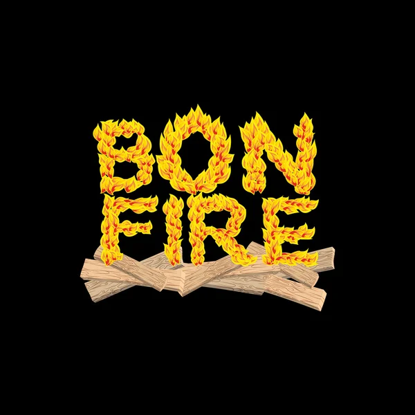 Bonfire τυπογραφία. Φωτιά γράμματα. Κάψιμο σανίδες. Φλόγας letterin — Διανυσματικό Αρχείο