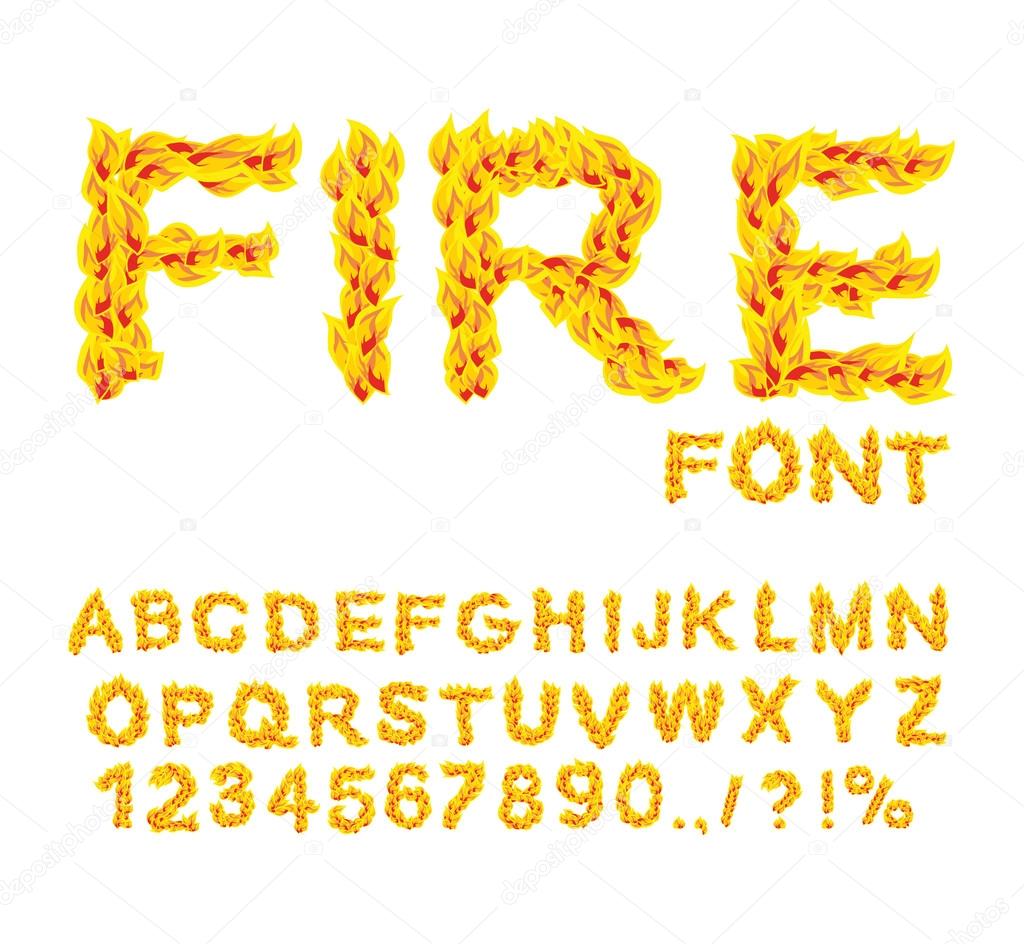 Fire font. Burning ABC. Flame Alphabet. Fiery letters.  Hot typo