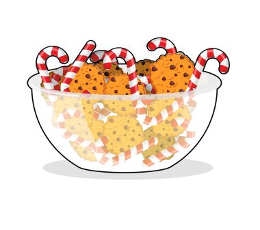 Nane Noel candy ve kurabiyeler cam kase içinde. Tanımlama bilgisinde 