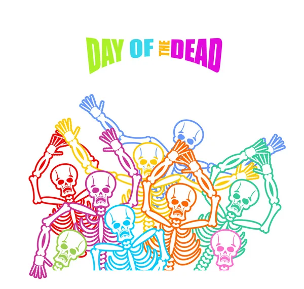День мертвых многоцветных скелетов. Цветной череп. Мертвый бэкгро — стоковый вектор