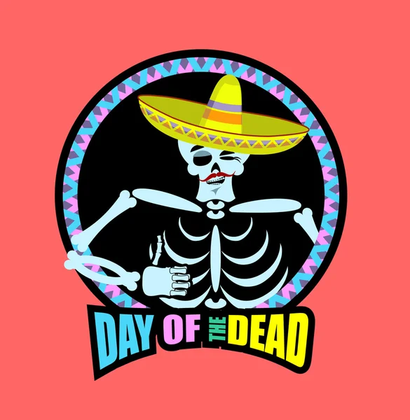 Day of the Dead skelett och sombrero. Flerfärgad skalle i M — Stock vektor