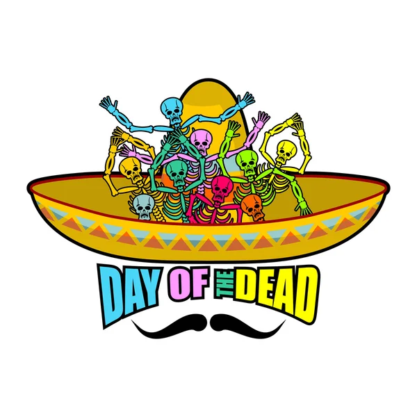 Día de los Muertos esqueletos y sombrero. Cráneo multicolor en M — Archivo Imágenes Vectoriales