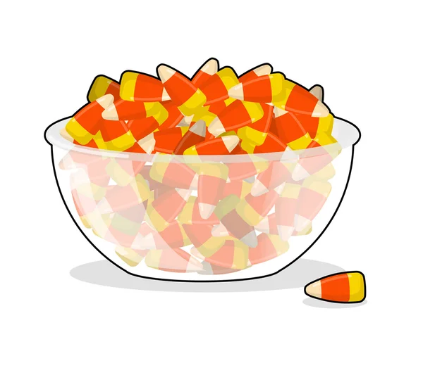 Bowl and candy corn. Sweets on plate. Traditional Treats for Hal — Stock Vector