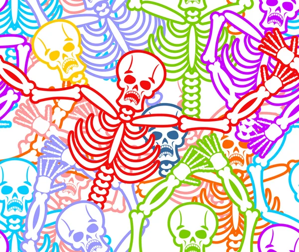 Giorno del modello senza soluzione di continuità Morto. Ornamento di scheletro multicolore — Vettoriale Stock