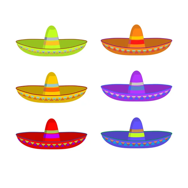 Sombrero set. Kleurrijke Mexicaanse hoed ornament. National Cap Mexico — Stockvector