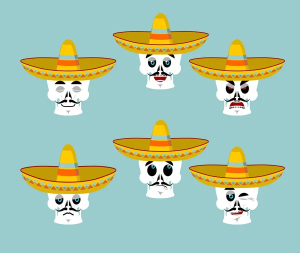 Esqueletos e sombrero preparados para o Dia dos Mortos. sk multi-colorido —  Vetores de Stock