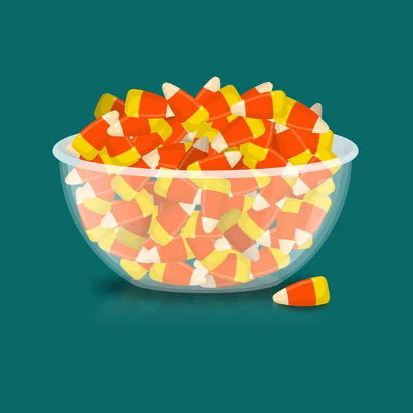 Bowl and candy corn. Sweets on plate. Traditional Treats for Hal — Stock Vector