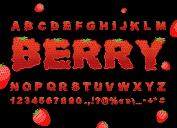 ベリーフォント。イチゴAbc。赤の新鮮なフルーツのアルファベット。文字 fr — ストックベクタ