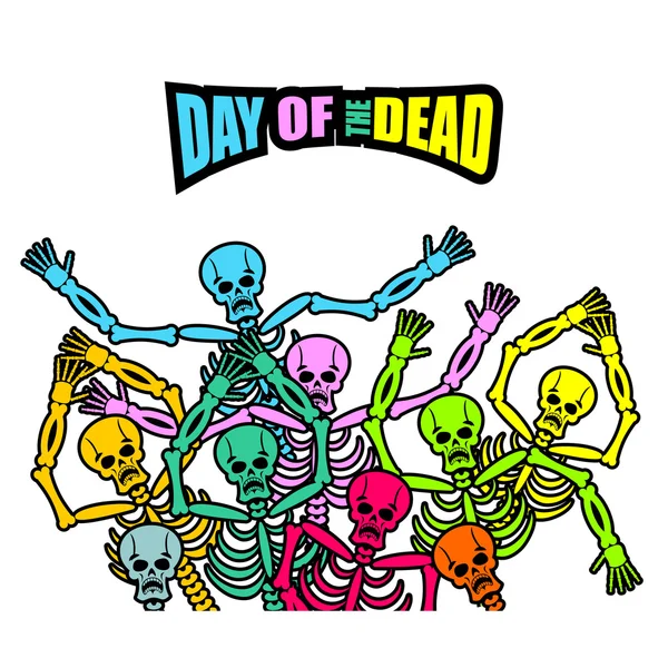 Day of the Dead Esqueleto multicolorido. cor Crânio. Backgro morto — Vetor de Stock