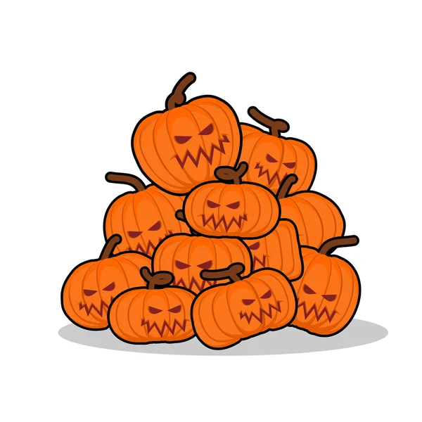 Pile of pumpkins for Halloween. Lot of vegetables for terrible h — Stock Vector