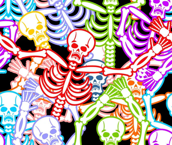 Mehrfarbiges Skelettornament. Tag des toten nahtlosen Patterns — Stockvektor