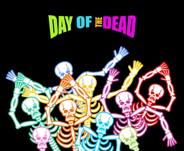 Day of the Dead Esqueleto multicolor. Color Skull. Backgro muerto — Archivo Imágenes Vectoriales