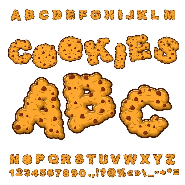 Fonte de cookies. Letras de comida. Tipografia comestível. A fazer ABC. Cra. — Vetor de Stock