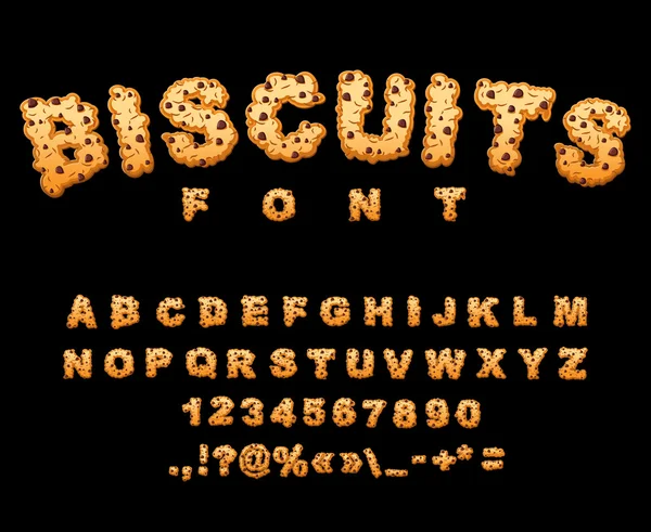 Biscuits font. Cookies with chocolate Drops alphabet. Letters of — Stock Vector