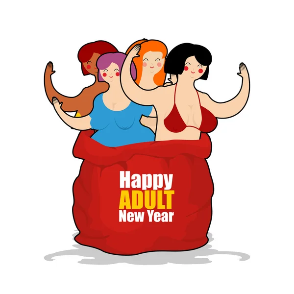 Prostituta en saco rojo de Santa Claus. Feliz año nuevo para adultos. Quién? — Vector de stock