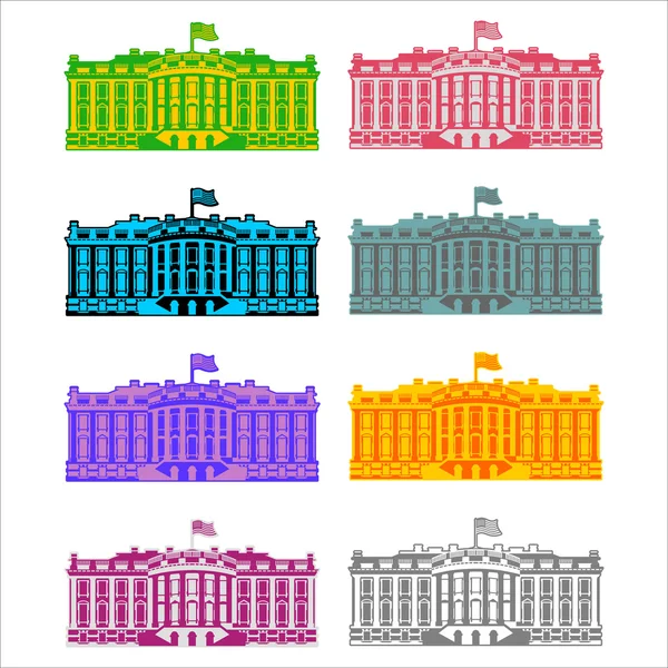 Beyaz Saray Amerika Icon set renkli. Başkan ABD ikamet — Stok Vektör