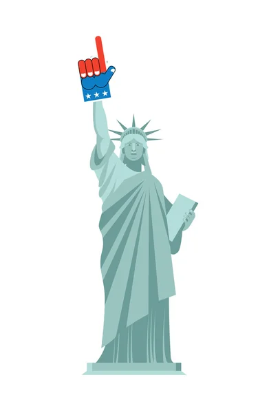 Statue of Liberty and foam finger. Landmark US keeps on hand spo — Stock vektor