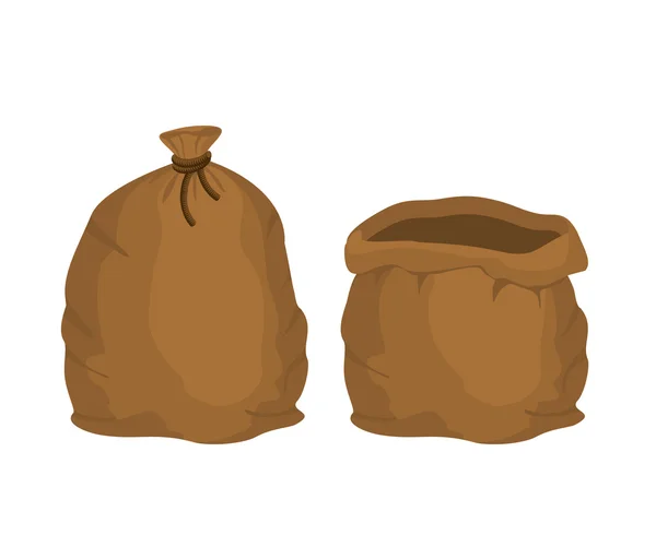 Büyük düğümlü çuval tam ve boş. Patates o kahverengi Tekstil çanta — Stok Vektör