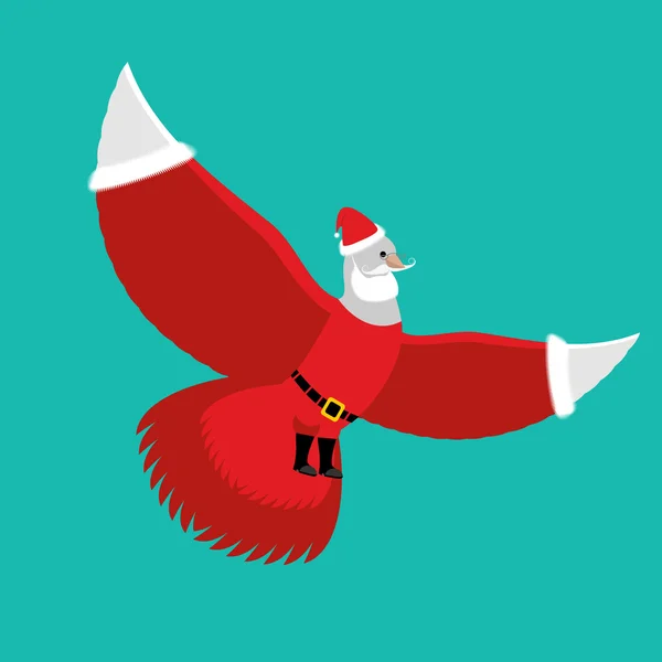 Taube Weihnachtsmann. weiße Taube in rotem Kostüm und Mütze. fliegender Doppeldecker — Stockvektor