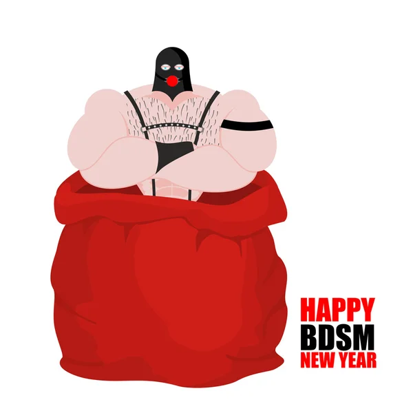 Sex slave in red sack of Santa Claus. BDSM Happy New Year. Adult — ストックベクタ
