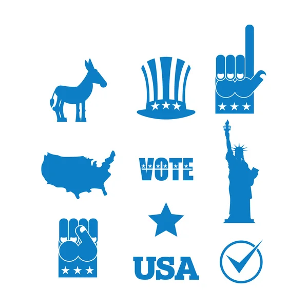 Demokratische Esel-Wahl-Ikone gesetzt. Symbole politischer Parteien — Stockvektor