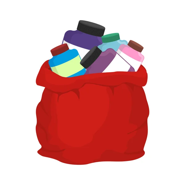 Protéines dans le sac rouge du Père Noël. Grand sac avec paquets de spo — Image vectorielle